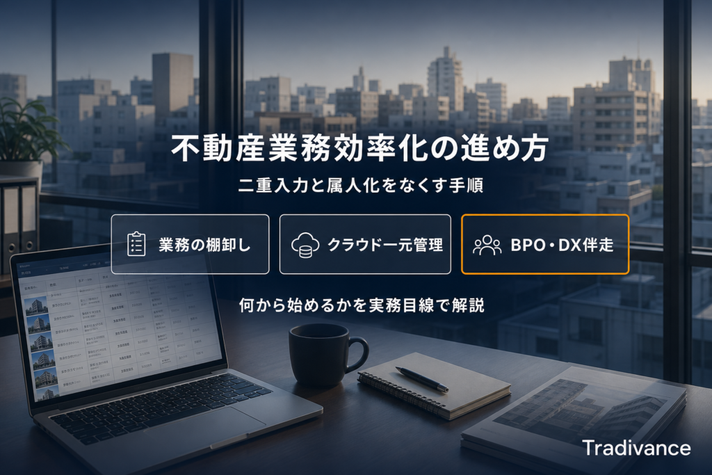 不動産業務効率化の進め方｜業務の棚卸し・クラウド一元管理・BPO/DX伴走の3ステップ