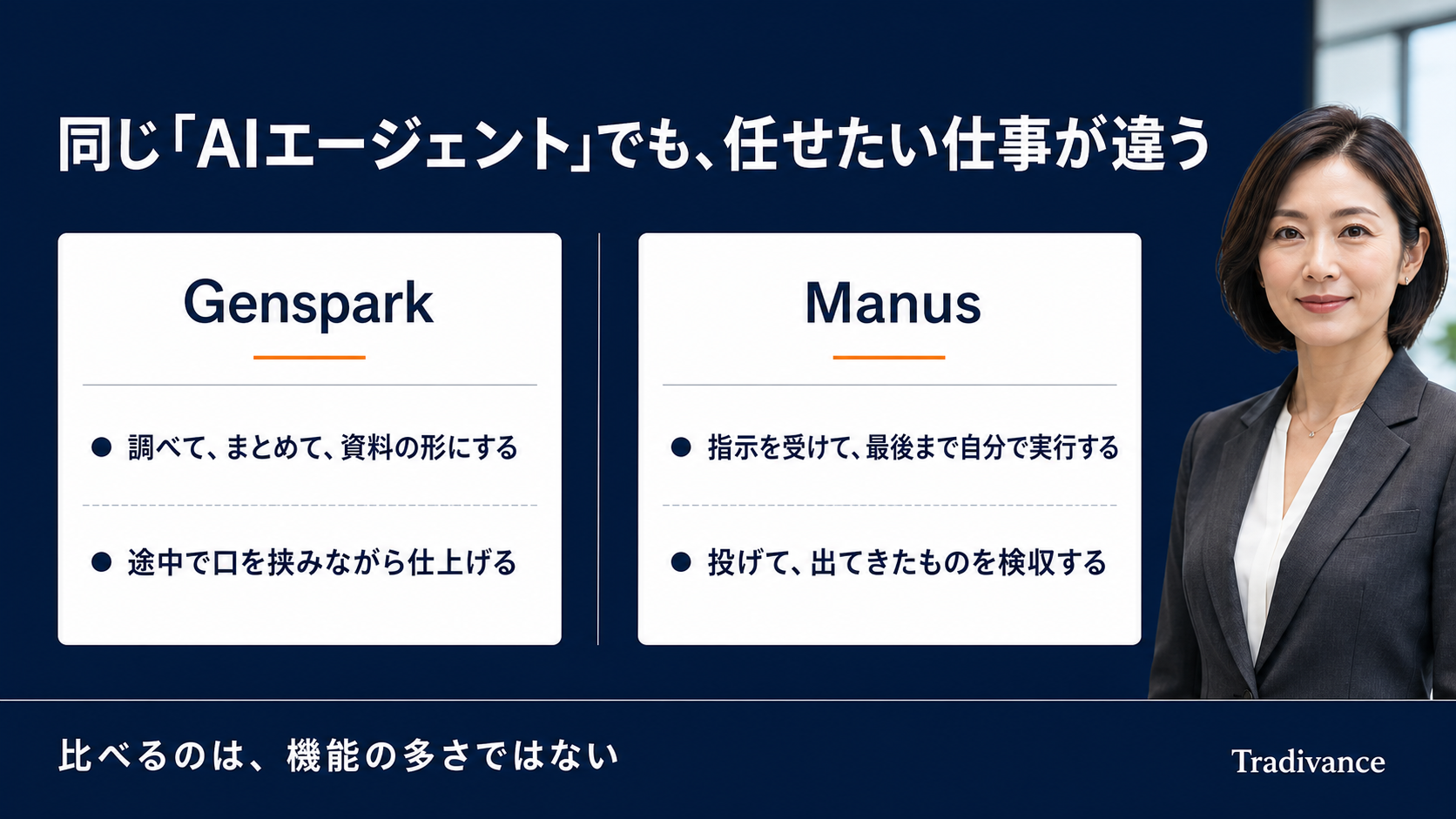 GensparkとManusの設計思想の違い|調べて資料にする側と、指示を受けて最後まで実行する側